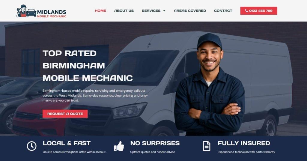 Midlands Mobile Mechanic. An example Portfolio site for a mobile PDR (paintless dent removal) by ak-digital