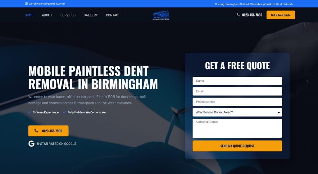 Dent Away Mobile. An example portfolio site for a mobile PDR (paintless dent removal) by ak-digital